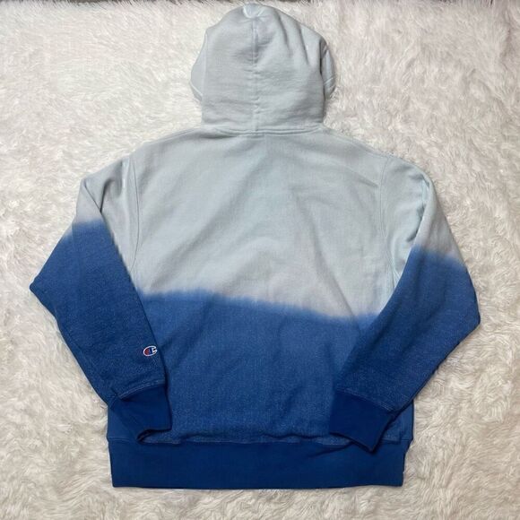 Champion Hoodie Mens Large Blue Ombre Reverse Weave Pullover Sweatshirt - Picture 11 of 11